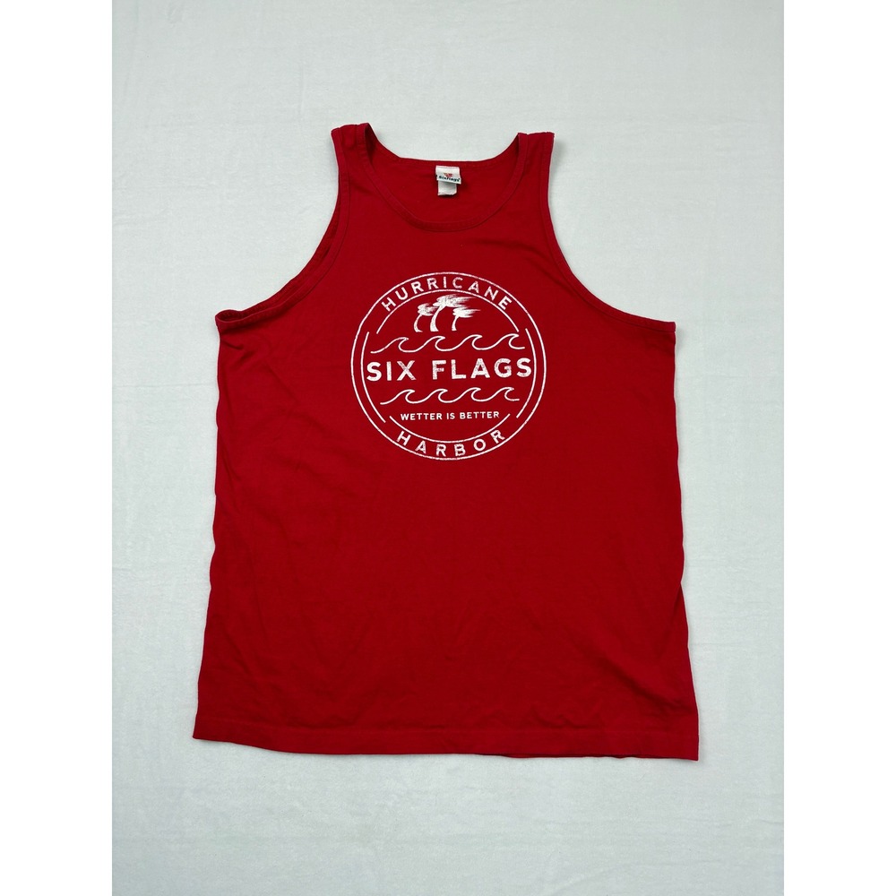 Six Flags Hurricane Harbor Tank Top Mens XL Red Cotton Wetter Is Better Graphic